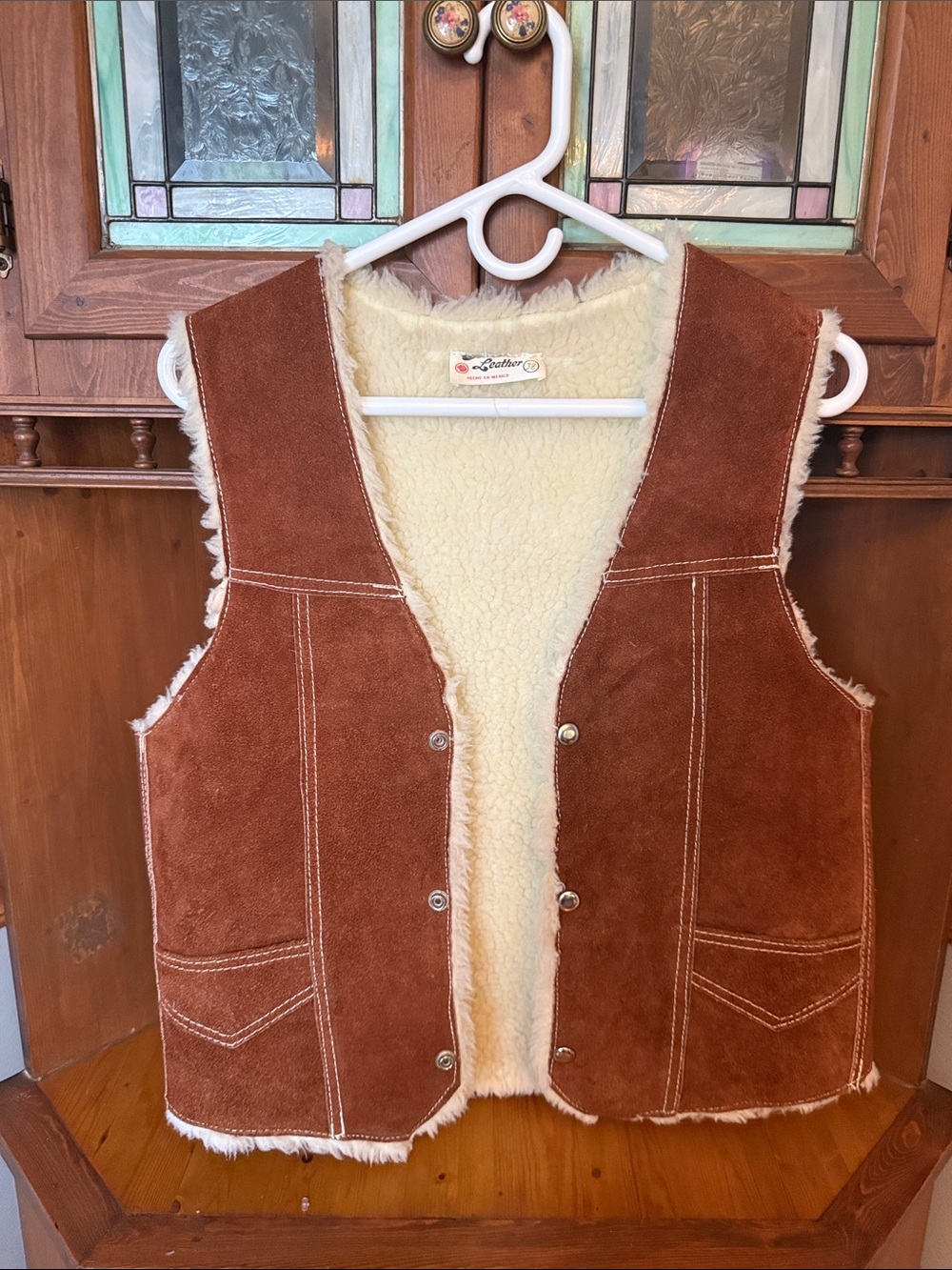 Vintage 70s penny Lane Suede Sherpa Western Vest - Unisex Boho Cowboy - Sz 38 /